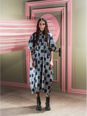 Henrik Vibskov Gambit Dress Blue White Checks Cross Print
